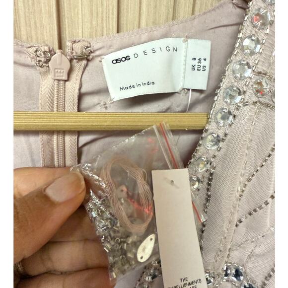 ASOS Design Gem Embellished Midi Dress with Cut Out Detail Size 4 - Picture 9 of 11